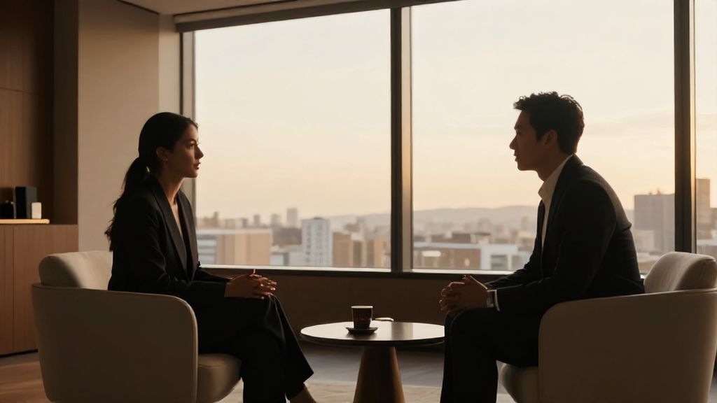 Mentor financiero profesional durante una consulta telefónica